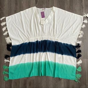 (NWT) Amita Naithani White Navy Green Coverup Beach Dress (L)